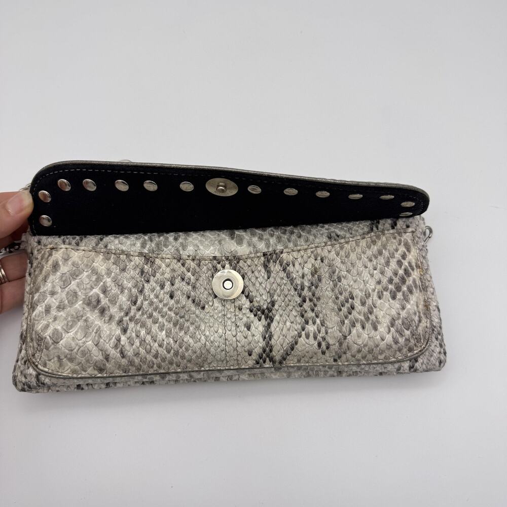 Kathy Van Zeeland Y2K Shoulder Clutch Bag Snakeskin Studded Chain Heart Charms - Picture 7 of 16
